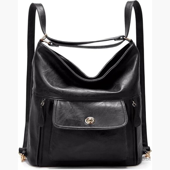 Large Capacity Convertible Leather Backpack Purse for Women Travel Daypack